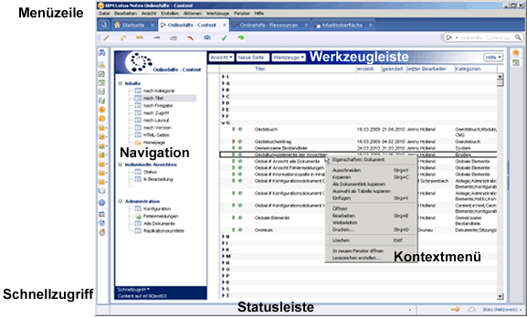 Arbeitsoberfläche einer Datenbank der eGovernment-Suite