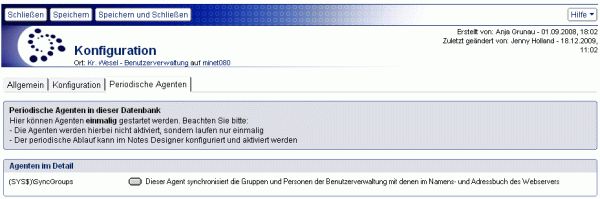 Konfigurationsdokument der Benutzerverwaltung - Reiter Periodische Agenten