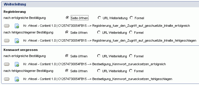 Konfigurationsdokument der Benutzerverwaltung - Reiter Konfiguration - Bereich Weiterleitung