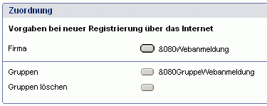 Konfigurationsdokument der Benutzerverwaltung - Reiter Konfiguration - Bereich Zuordnung