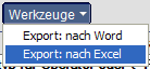 Werkzeuge zum Export nach Word und Excel